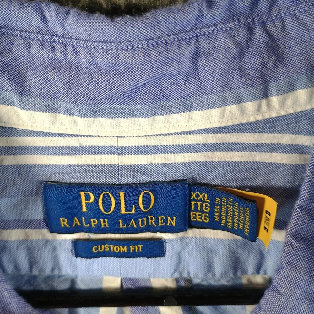 Polo Ralph Lauren Custom Fit Shirt Mens XXL Flesh Pony‎ Blue Striped Long Sleeve